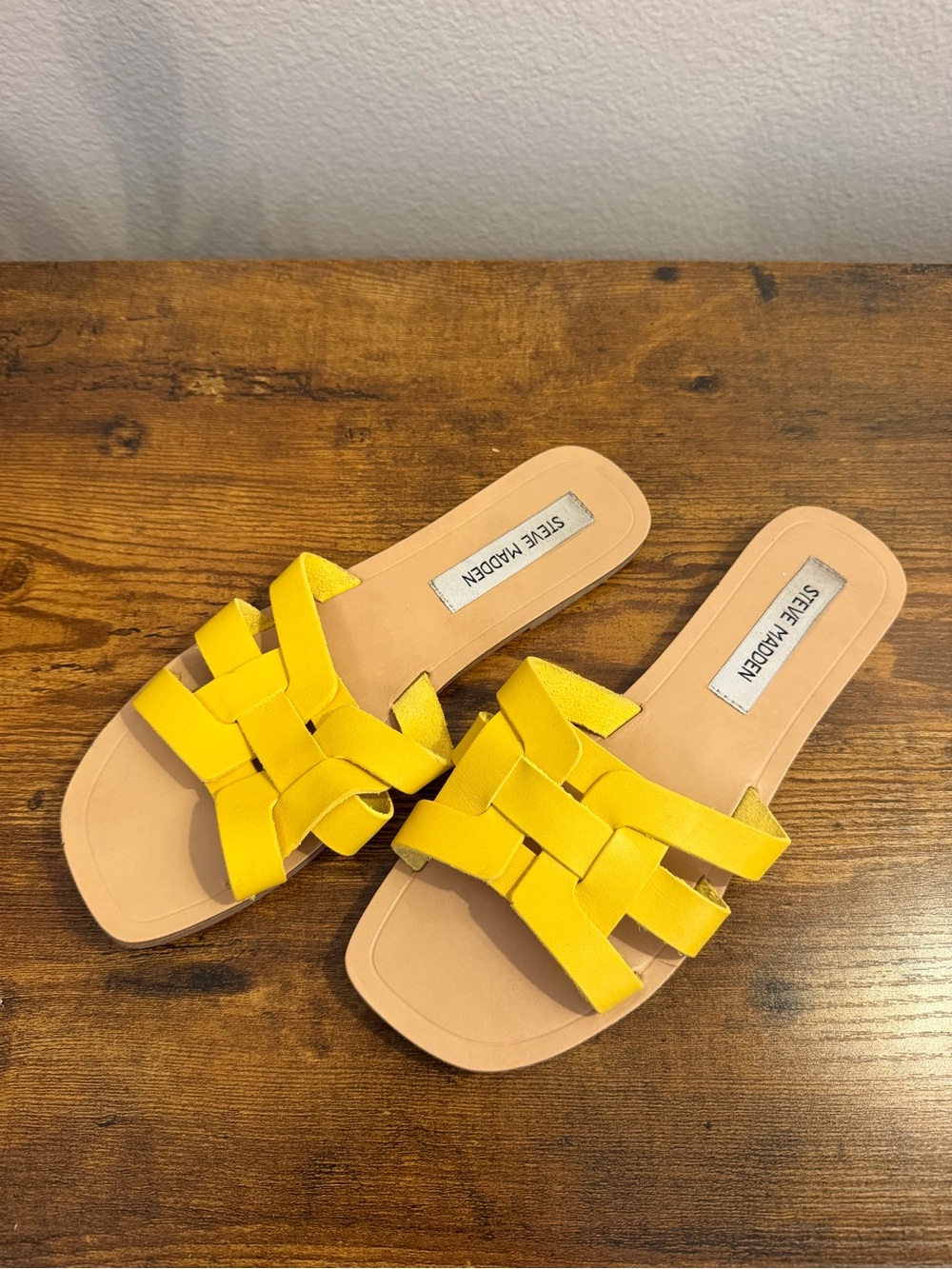 Steve Madden Yellow Woven Slide Mules